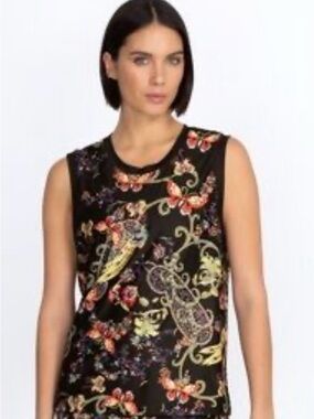 JOHNNY WAS Active Pottery Floral & Bird Sleeveless Muscle Tank Top Size Small